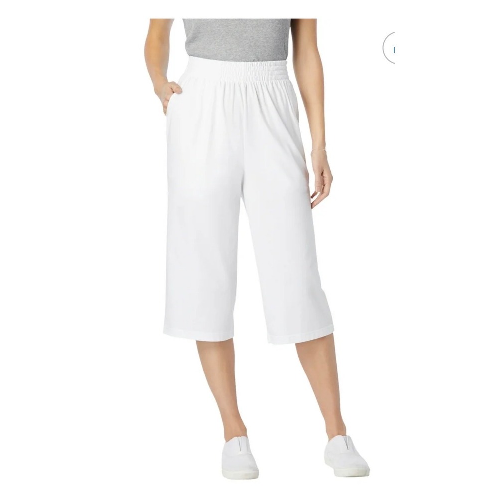 NEW Woman Within White Knit Gauzo Capris Elastic Waist Wide Leg Plus Size 2X